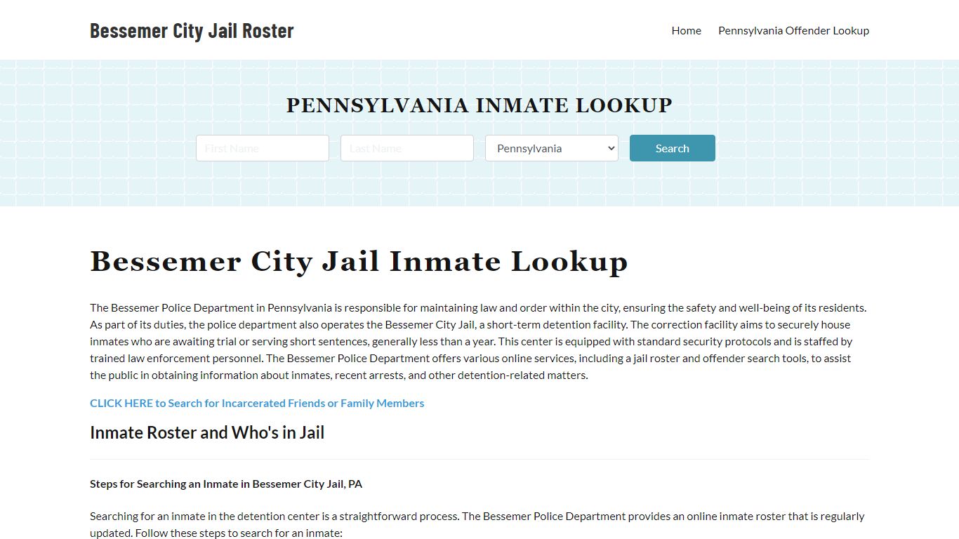 Bessemer Police Department & City Jail, PA Inmate Roster, Arrests, Mugshots